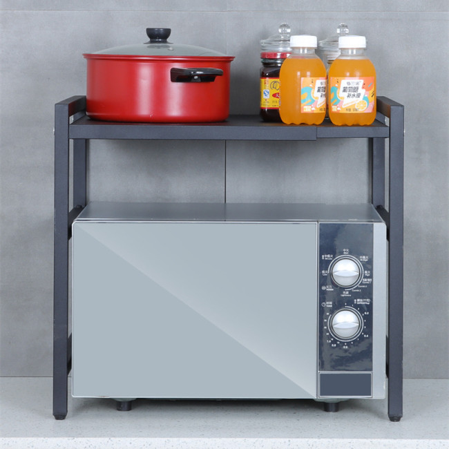 2-tier Kitchen Carbon Steel Shelf Black Desktop Retractable expandable Length Microwave Oven Rack Stand
