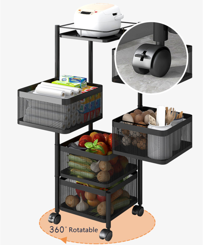 Metal Multi Function Home Mobile Carts Mesh Kitchen Bathroom Storage Basket Square Basket Storage Kitchen Trolley