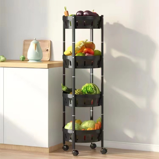 Household 3-Tier Metal Collapsible Trolley Cart Mobile Kitchen Folding Storages Rolling Utility Cart With Wheels