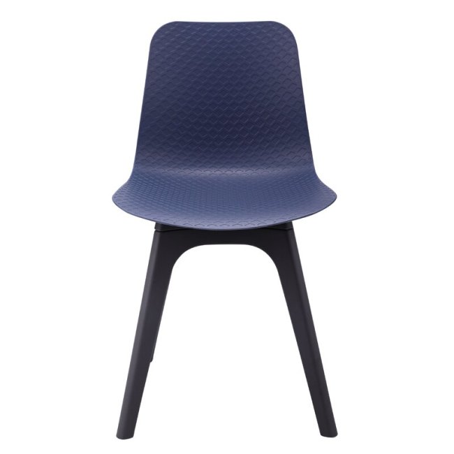 Navy blue plastic dining chair with black legs