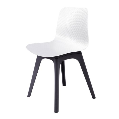 White plastic dining chair with black legs