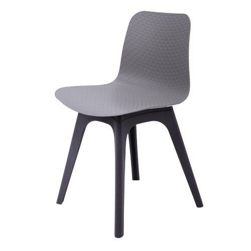Grey plastic dining chair with black legs