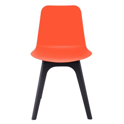 Stylish orange plastic dining chair with black legs