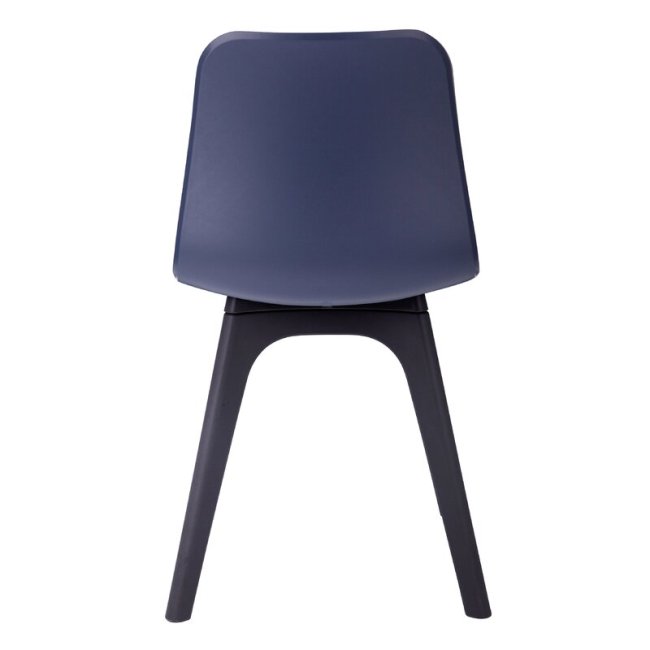 Navy blue plastic dining chair with black legs
