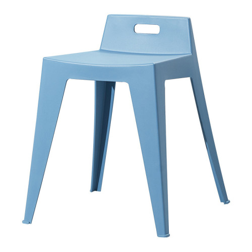 Short back light blue stackable plastic stool