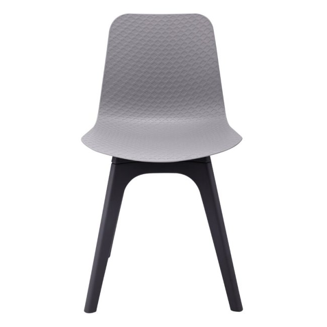 Grey plastic dining chair with black legs