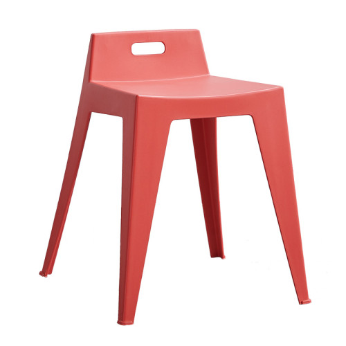 Short back red stackable plastic stool