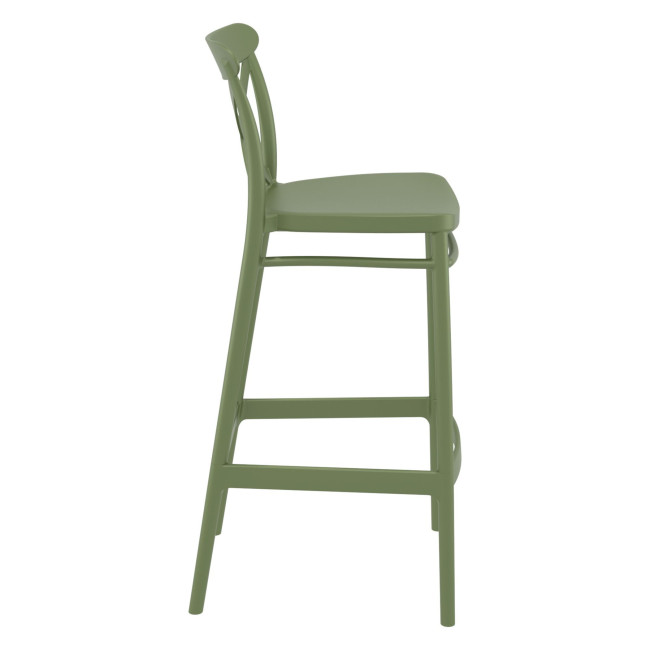 Green comfortable plastic crossback bar stool with footrest