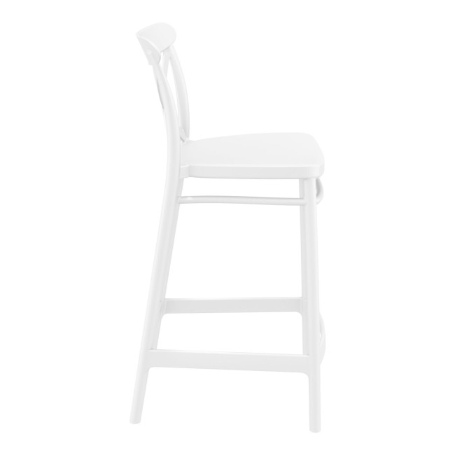 White comfortable plastic crossback bar stool with footrest
