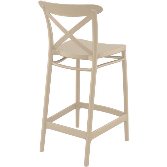 Taupe comfortable plastic crossback bar stool with footrest