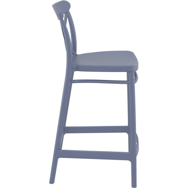 Grey comfortable plastic crossback bar stool with footrest