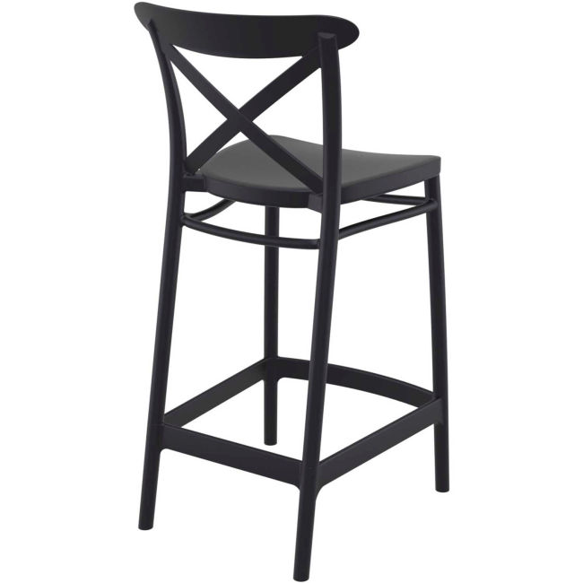 Black comfortable plastic crossback bar stool with footrest