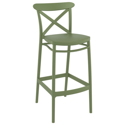 Green comfortable plastic crossback bar stool with footrest