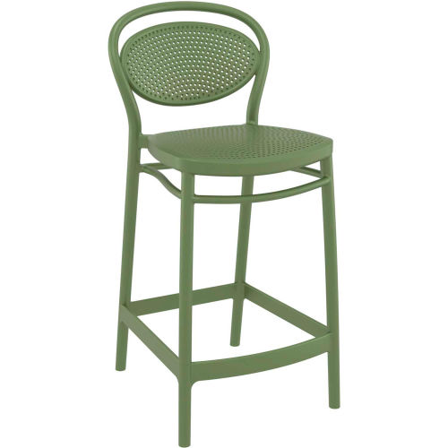 Stylish and modern green bar stool with a backrest and counter height design