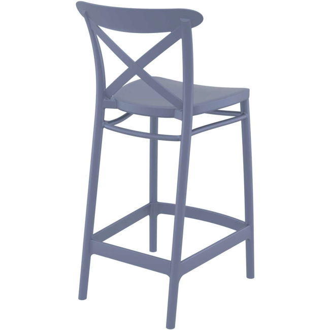 Grey comfortable plastic crossback bar stool with footrest