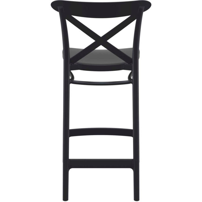 Black comfortable plastic crossback bar stool with footrest
