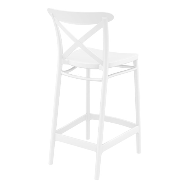 White comfortable plastic crossback bar stool with footrest