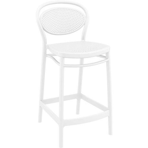 Stylish and modern white bar stool with a backrest and counter height design 