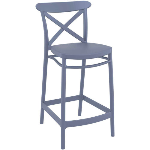 Grey comfortable plastic crossback bar stool with footrest