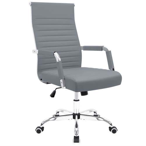 Office Chair High Back Leather Desk Chair Modern Executive Ribbed Chairs Height Adjustable Conference Task Chair with Arms Grey