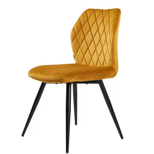 Luxurious comfort sophisticated style yellow velvet cafe chair with metal legs