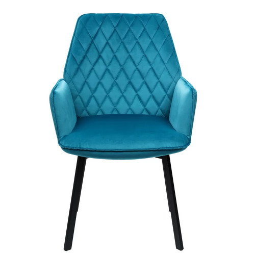 Dark blue velvet chair that comes with a sleek and sturdy metal stand
