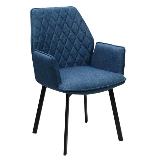 Dark Blue Fabric Chair with Metal Stand and Armrest