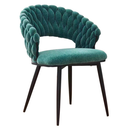 Luxury leisure armrest green woven fabric dining chair