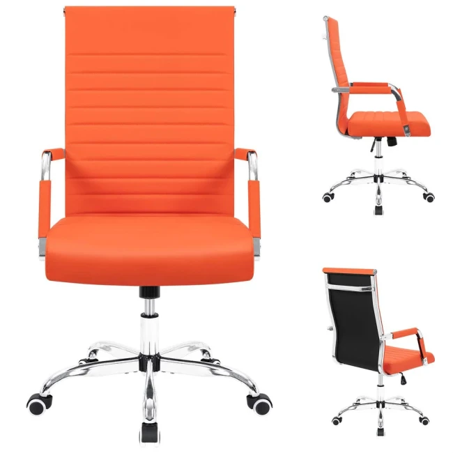 Office Chair High Back Leather Desk Chair Modern Executive Ribbed Chairs Height Adjustable Conference Task Chair with Arms Orange