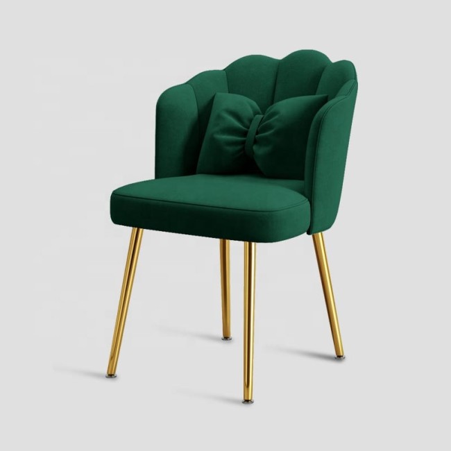 Luxury comfort green velvet dining chair with golden metal legs