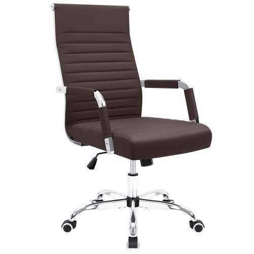 Office Chair High Back Leather Desk Chair Modern Executive Ribbed Chairs Height Adjustable Conference Task Chair with Arms Brown