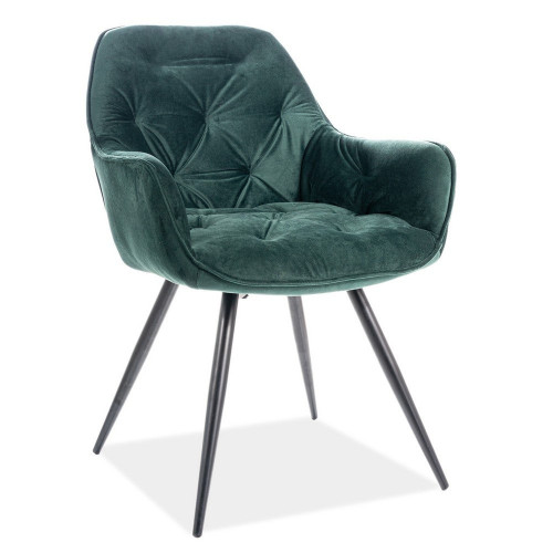 Green Tufted Velvet Chair with Luxury Metal Legs and Armrests 