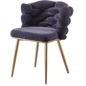 Stylsih grey woven upholstered dining chair with golden metal frame