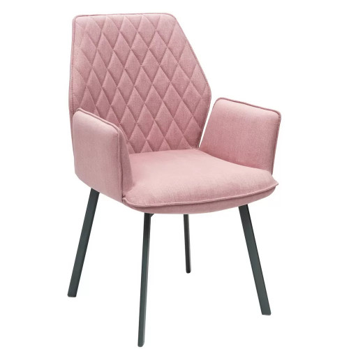 Pink fabric dining chair with sleek and sturdy metal stand