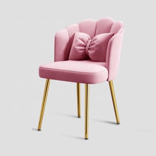 Luxury comfort pink velvet dining chair with golden metal legs