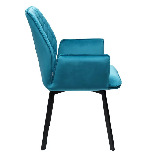 Dark blue velvet chair that comes with a sleek and sturdy metal stand