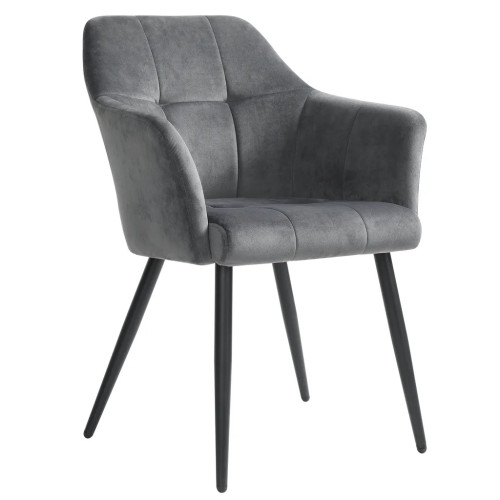 Comfy grey velvet dining chair with black metal legs