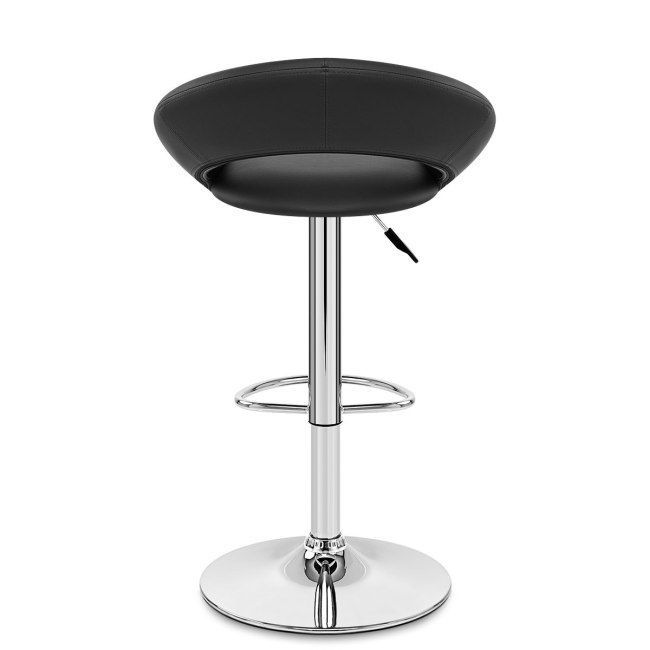 Black Faux Leather Bar Stool with Chromed Metal Stand