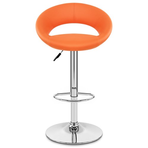 Orange Faux Leather Bar Stool with Chromed Metal Stand