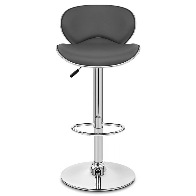 Curved back counter height grey leather bar stool with footrest