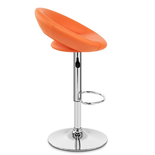 Orange Faux Leather Bar Stool with Chromed Metal Stand 