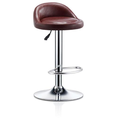 Short back brown faux leather counter bar stool