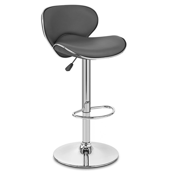 Curved back counter height grey leather bar stool with footrest