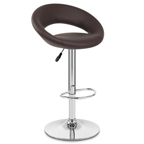Brown Faux Leather Bar Stool with Chromed Metal Stand 