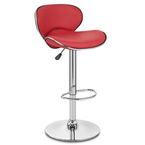 Curved back counter height red leather bar stool with footrest