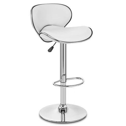 Curved back counter height white leather bar stool with footrest