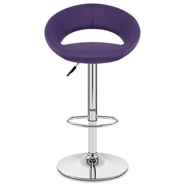 Purple Faux Leather Bar Stool with Chromed Metal Stand 