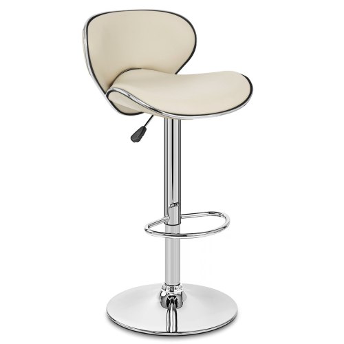Curved back counter height beige leather bar stool with footrest