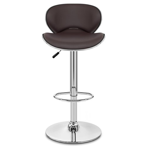 Curved back counter height brown leather bar stool with footrest