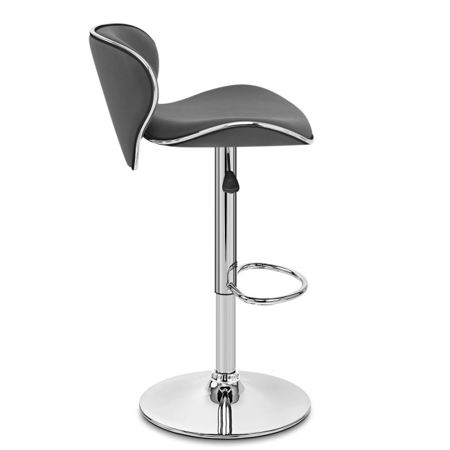 Curved back counter height grey leather bar stool with footrest